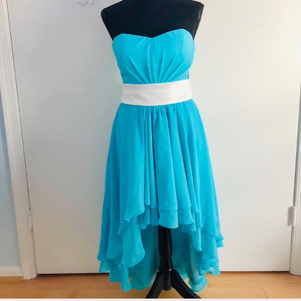 High-low blue dress
